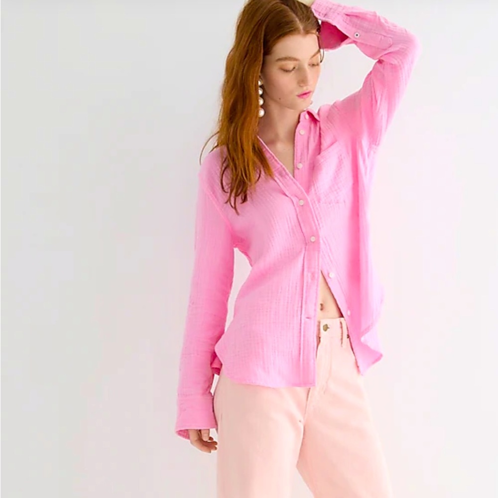 J.CREW Classic-fit Soft Gauze Shirt NWT Size 10 Resort Pink